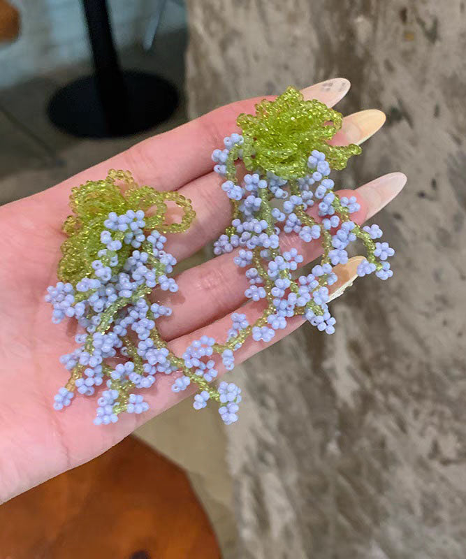Chic Colorblock Beading Floral Tassel Drop Earrings